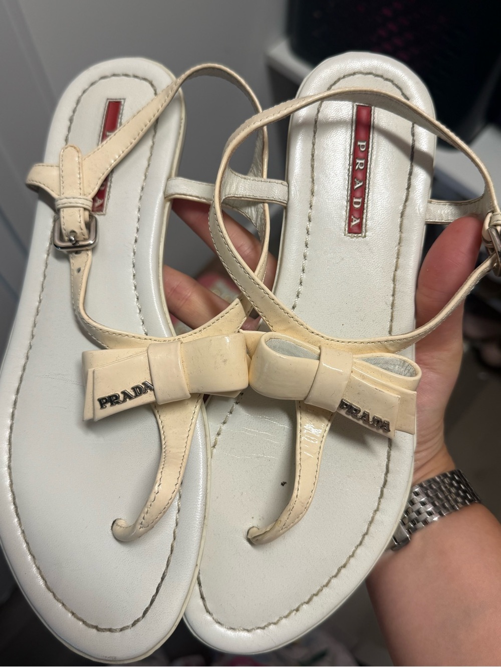 Prada Sport Patent Leather Bow Accents Sandals